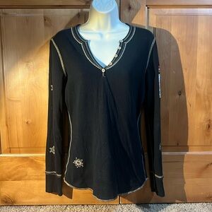 Alp N Rock Henley, Size S, black, long shelve, crystal accents.